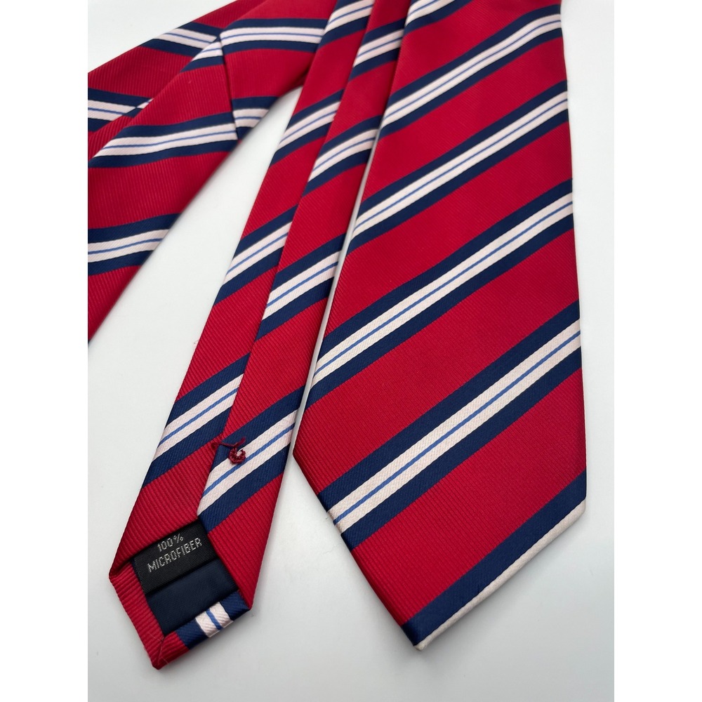 Puccini Mens Red Navy Blue White Diagonal Striped Microfiber Necktie Classic Tie